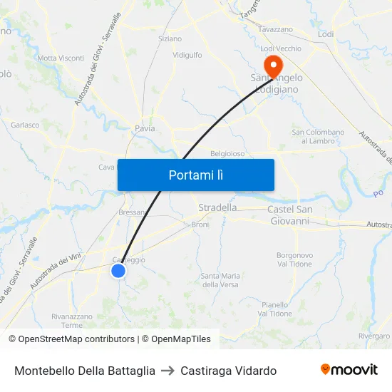 Montebello Della Battaglia to Castiraga Vidardo map