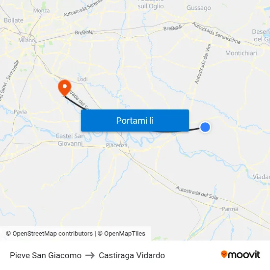 Pieve San Giacomo to Castiraga Vidardo map