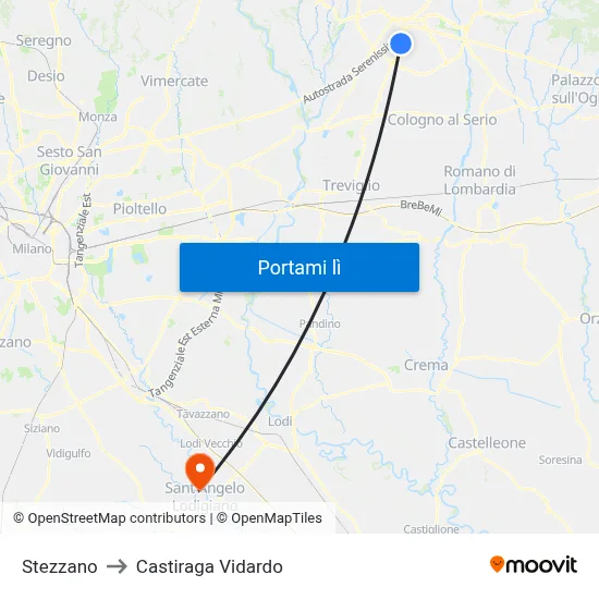 Stezzano to Castiraga Vidardo map