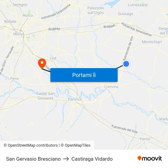 San Gervasio Bresciano to Castiraga Vidardo map
