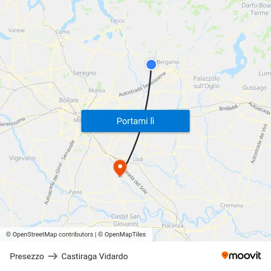 Presezzo to Castiraga Vidardo map