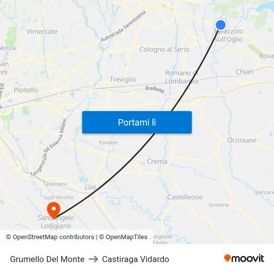 Grumello Del Monte to Castiraga Vidardo map