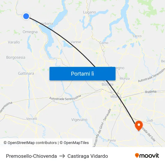 Premosello-Chiovenda to Castiraga Vidardo map