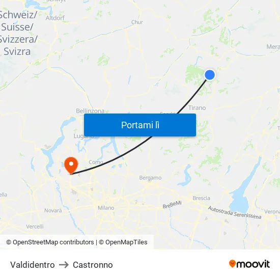 Valdidentro to Castronno map