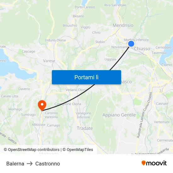 Balerna to Castronno map