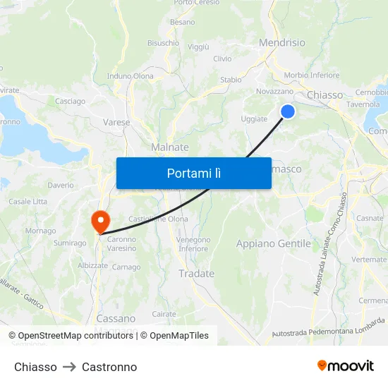 Chiasso to Castronno map