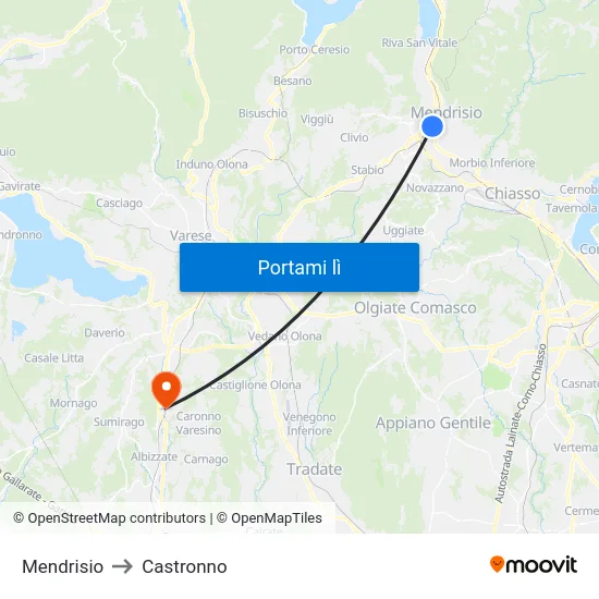 Mendrisio to Castronno map