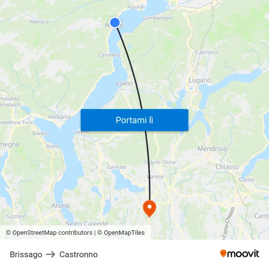 Brissago to Castronno map