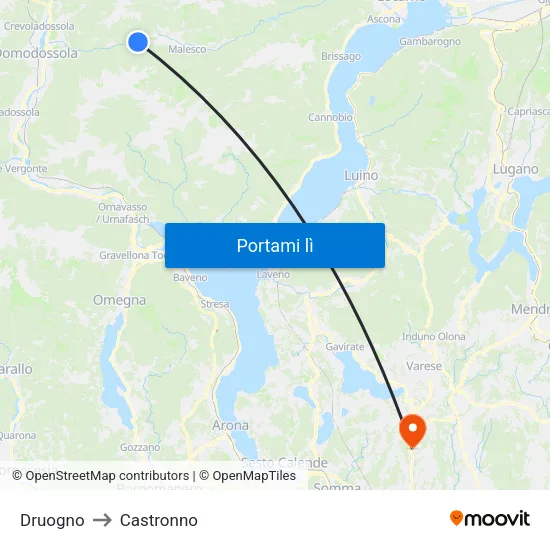 Druogno to Castronno map