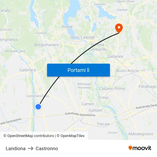 Landiona to Castronno map