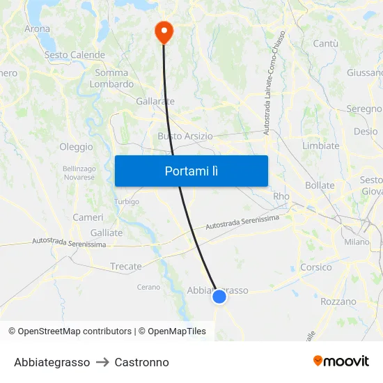 Abbiategrasso to Castronno map