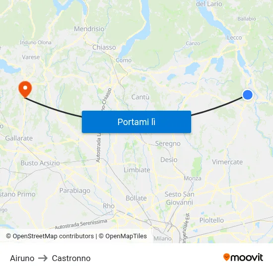 Airuno to Castronno map