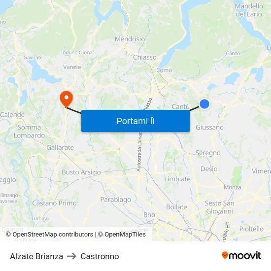 Alzate Brianza to Castronno map