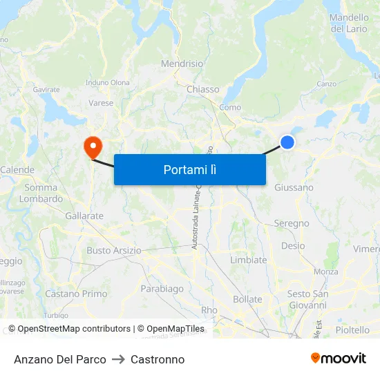 Anzano Del Parco to Castronno map