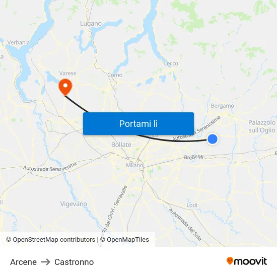 Arcene to Castronno map