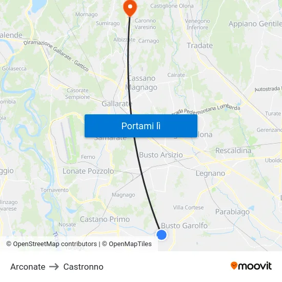 Arconate to Castronno map