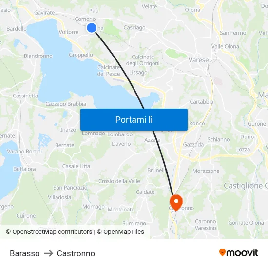Barasso to Castronno map