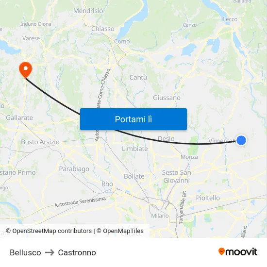 Bellusco to Castronno map