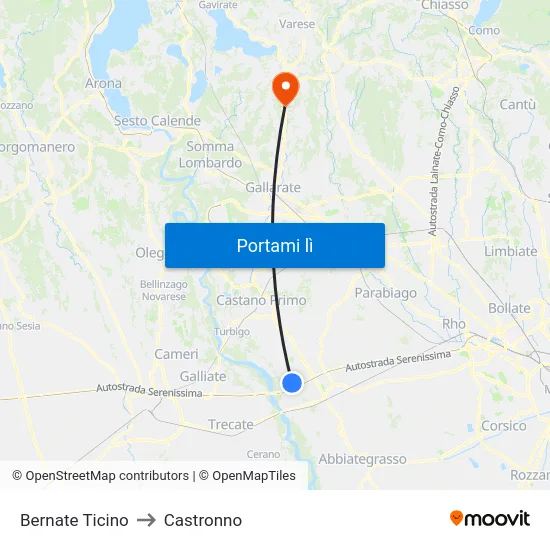 Bernate Ticino to Castronno map
