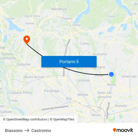 Biassono to Castronno map