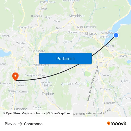 Blevio to Castronno map