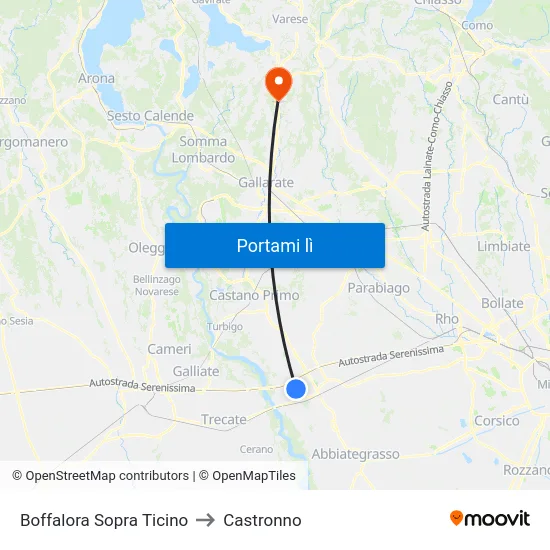 Boffalora Sopra Ticino to Castronno map