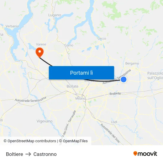 Boltiere to Castronno map