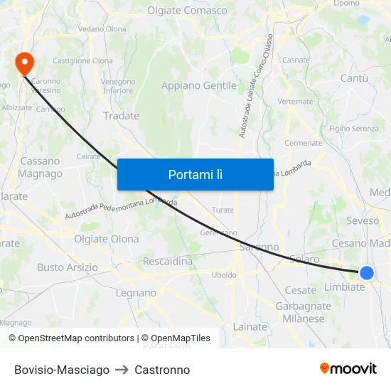 Bovisio-Masciago to Castronno map