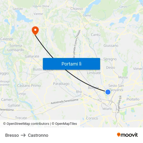 Bresso to Castronno map