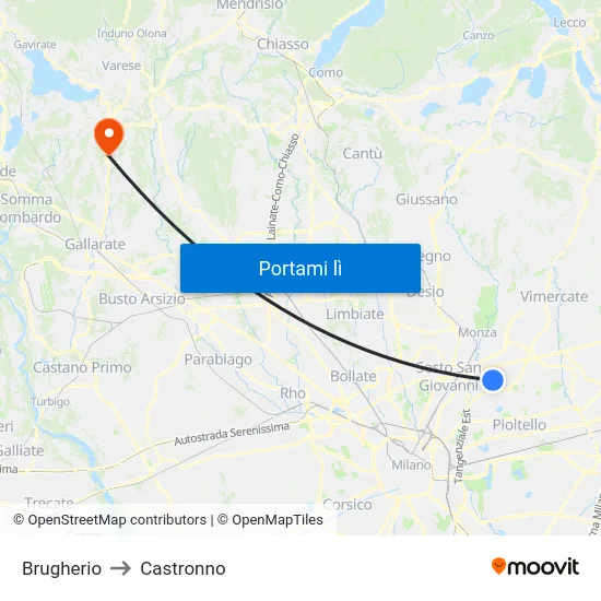 Brugherio to Castronno map