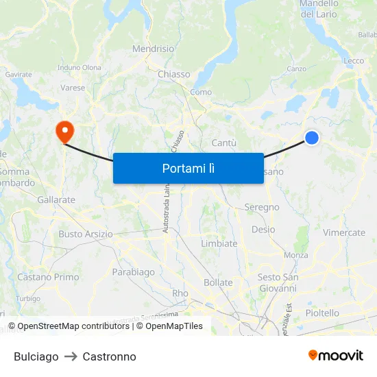 Bulciago to Castronno map