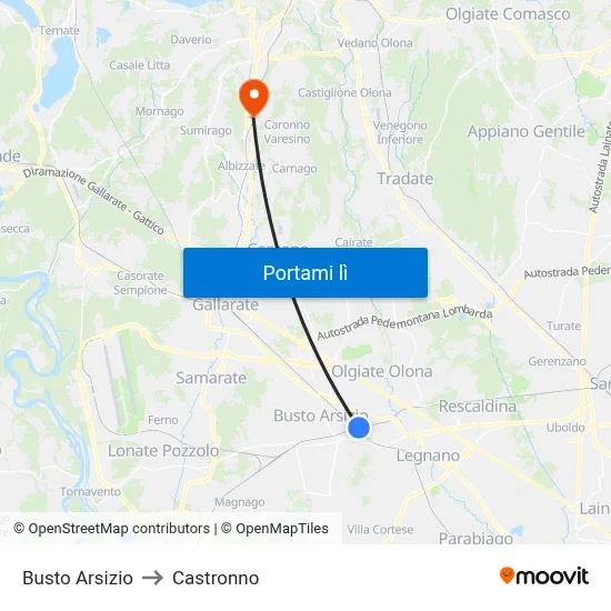 Busto Arsizio to Castronno map