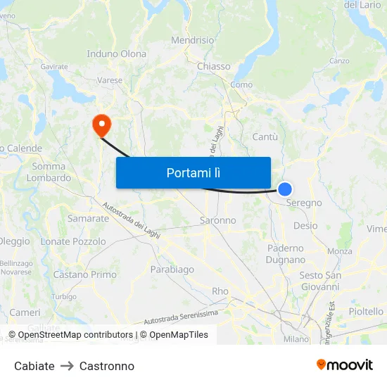 Cabiate to Castronno map