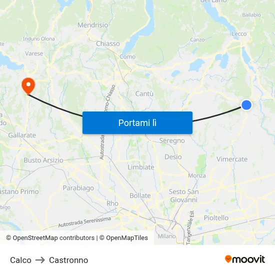 Calco to Castronno map