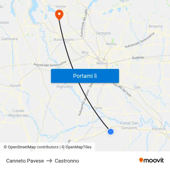 Canneto Pavese to Castronno map