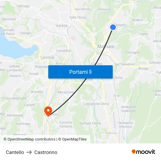 Cantello to Castronno map