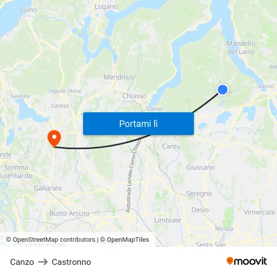 Canzo to Castronno map