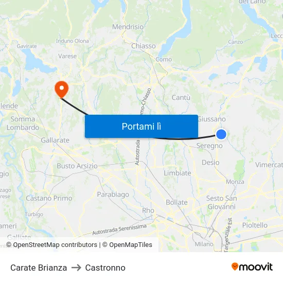 Carate Brianza to Castronno map