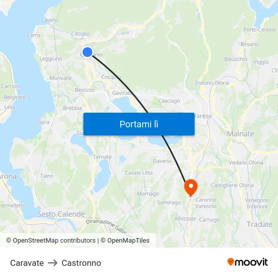 Caravate to Castronno map