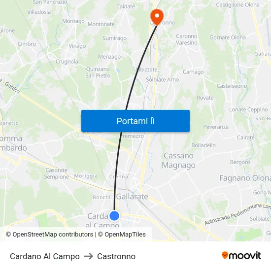 Cardano Al Campo to Castronno map