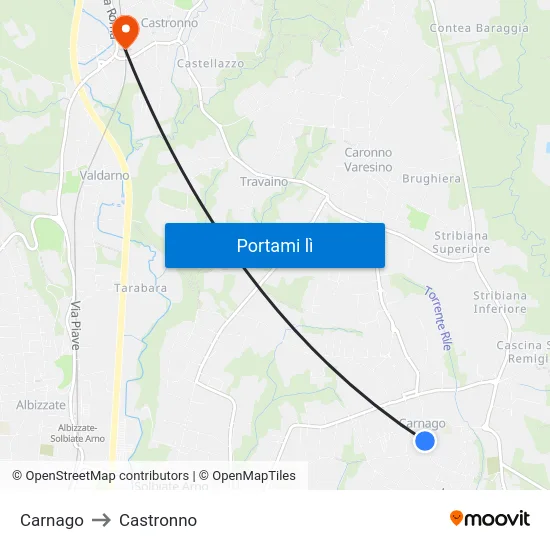 Carnago to Castronno map