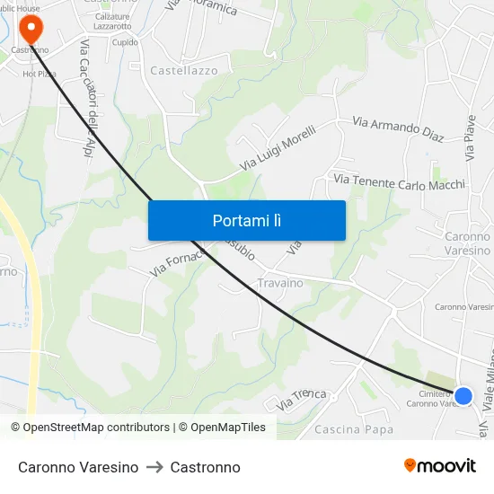 Caronno Varesino to Castronno map