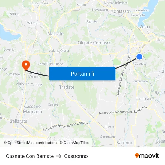Casnate Con Bernate to Castronno map