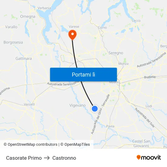 Casorate Primo to Castronno map