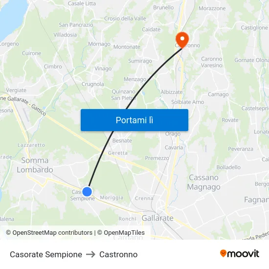 Casorate Sempione to Castronno map