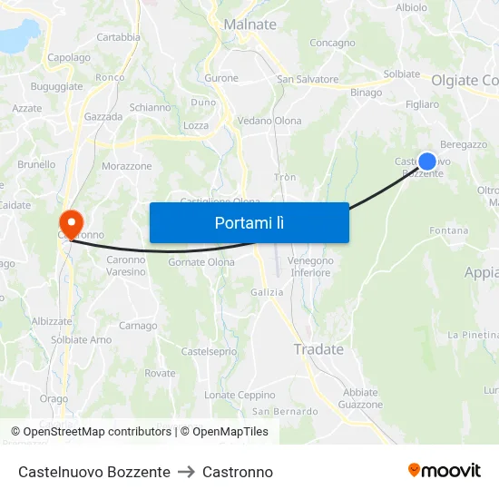 Castelnuovo Bozzente to Castronno map