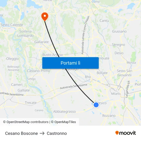 Cesano Boscone to Castronno map