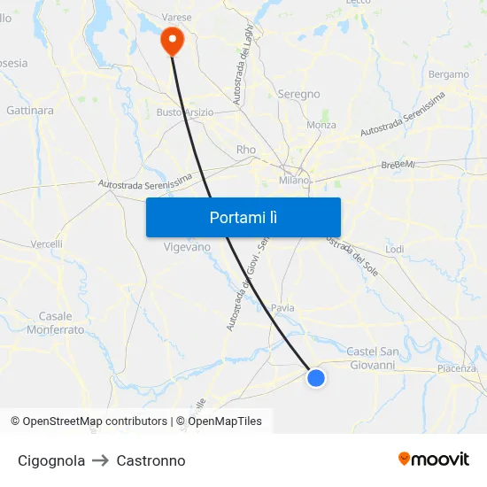Cigognola to Castronno map