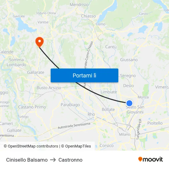 Cinisello Balsamo to Castronno map