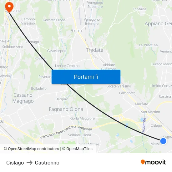 Cislago to Castronno map